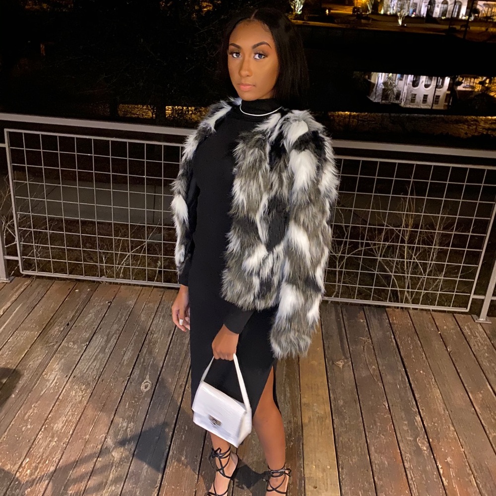 Faux fur black & white coat